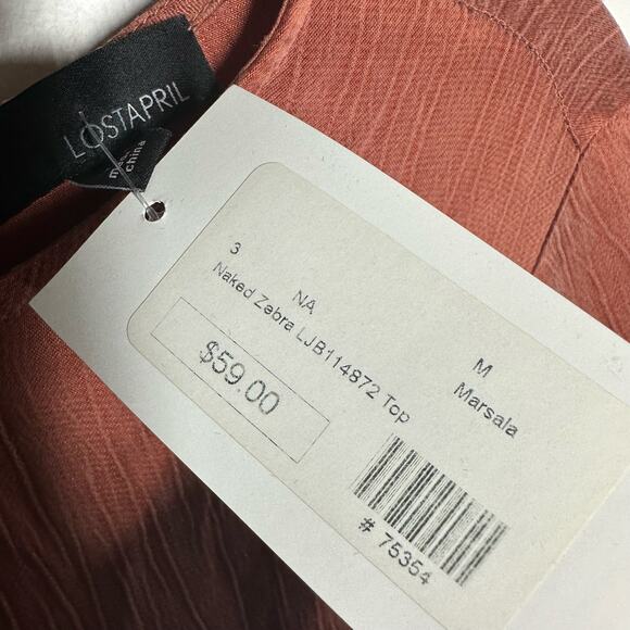 NEW Lost April Naked Zebra Rust Orange Blouse Size Medium Animal Print Marsala - Picture 4 of 6